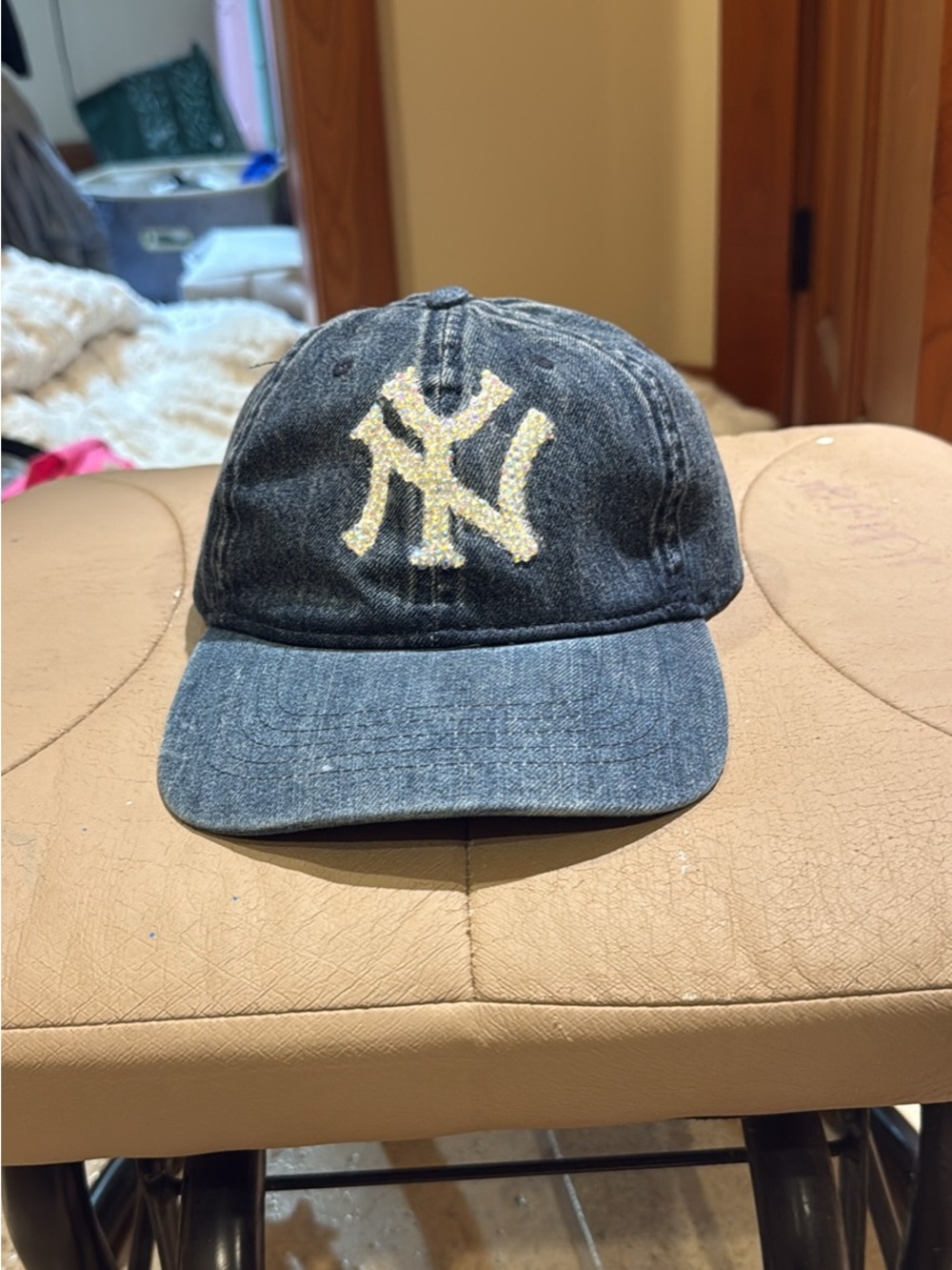 New Era Denim Cap with Gold Glitter NY Logo